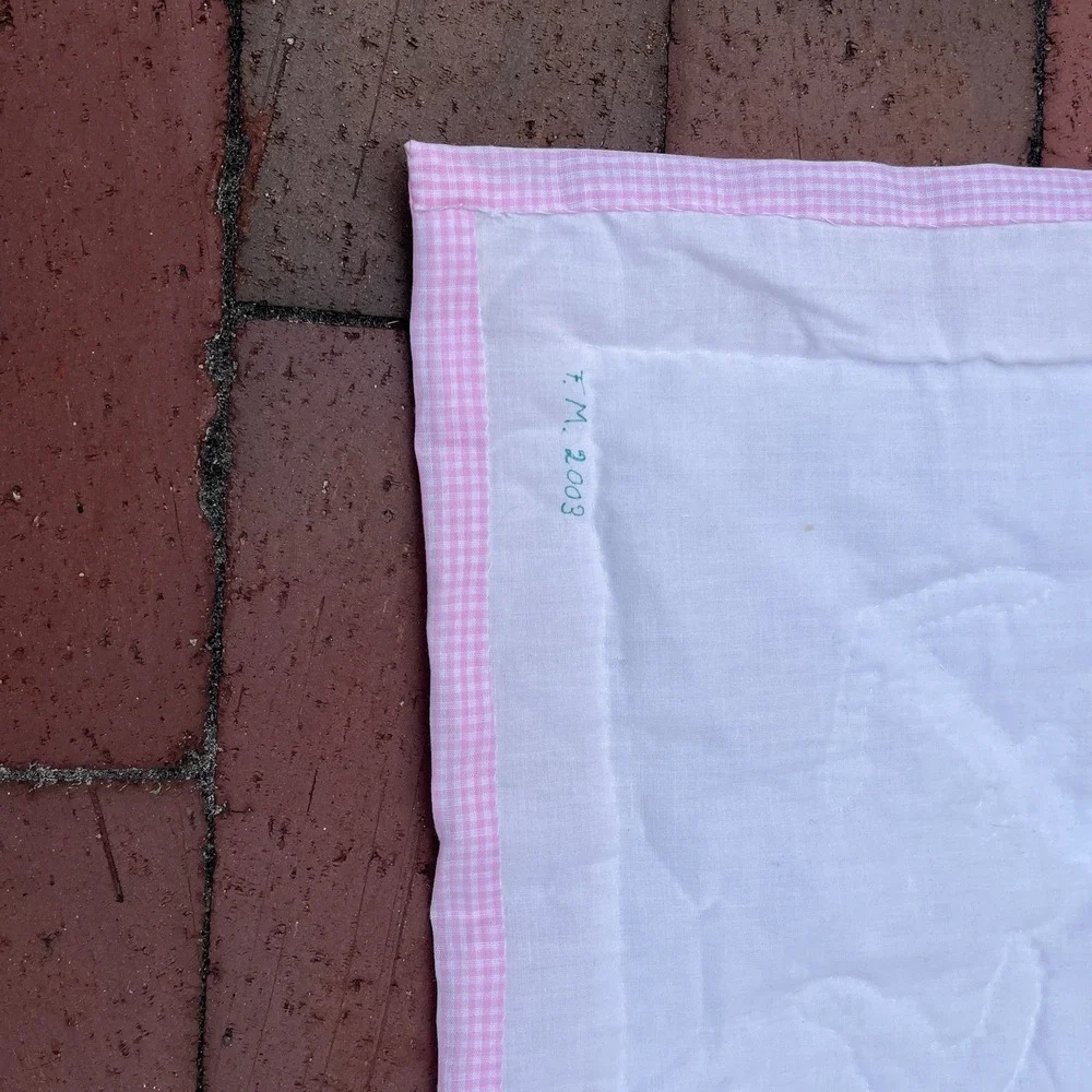 Handmade Sailboat Girls Crib Quilt, Green, White, Pink, One Of A Kind 42